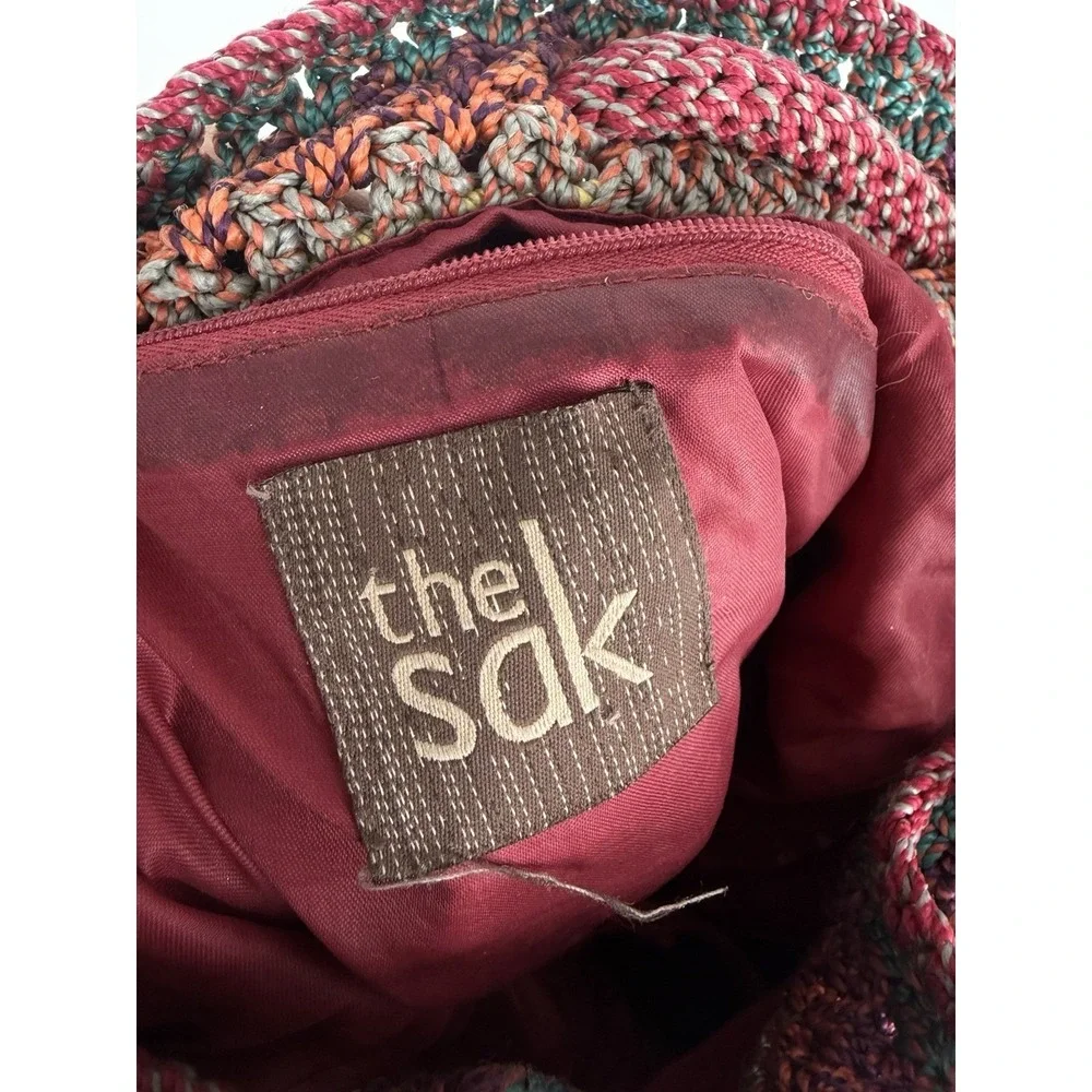 The Sak Boho Crochet Knit Backpack Bag Multicolor Striped Drawstring Purse